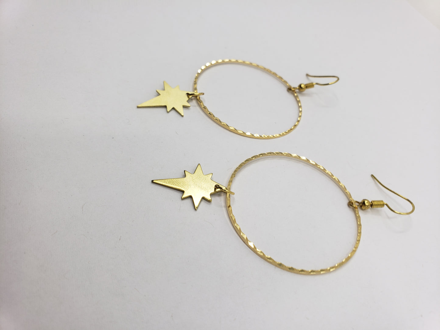 Brass Star Charm Hoop Earings