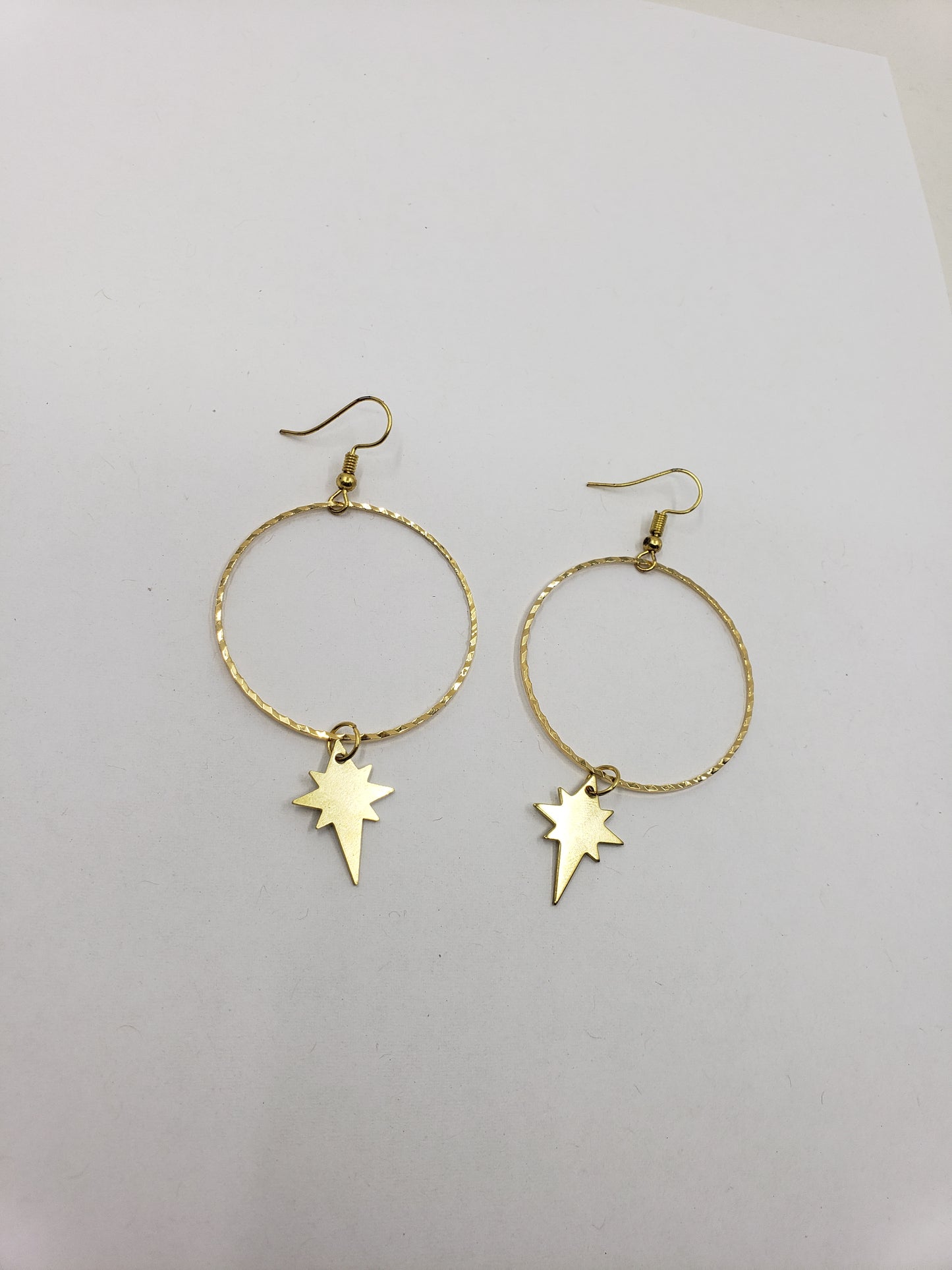 Brass Star Charm Hoop Earings