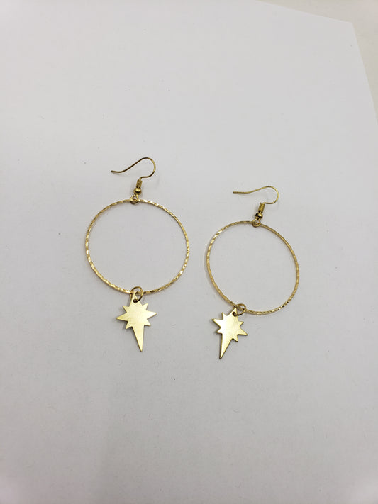 Brass Star Charm Hoop Earings